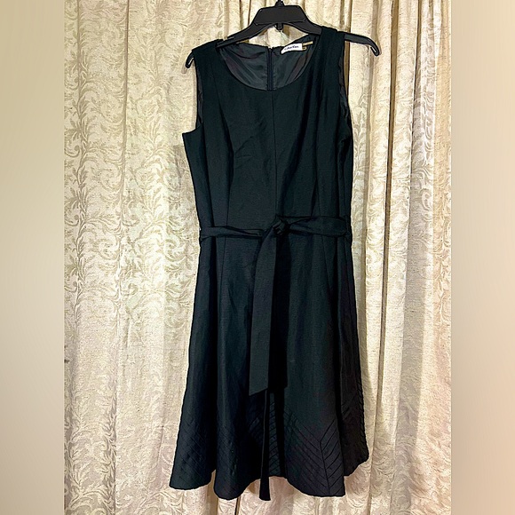 Black Linen A-Line Calvin Klein Midi Dress - Picture 1 of 5